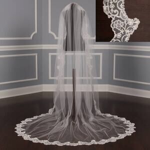 ST PUCCHI M1295 Diamond White Silver Chapel  Long Bridal Wedding Veil